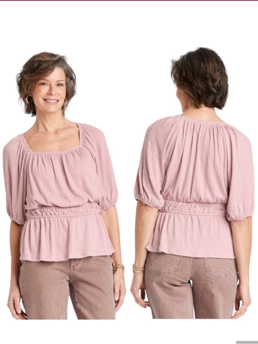 Romantic Raglan Short Sleeve Textured Peplum Top Pink Cottagecore XL boho gypsy